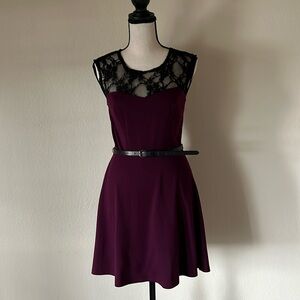 Skater style, purple and black lace dress, Size Small